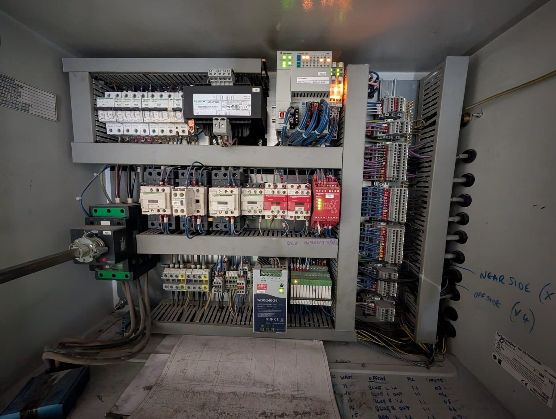Handler control panel before the upgrade, with an Allen Bradley CompactLogix PLC
